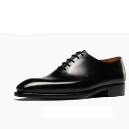 Véritable cuir de vache chaussures affaires décontracté britannique hommes à lacets Derby brillant ciré formel Oxford fait à la main noir grande taille 2023