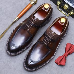 Véritable cuir de vache chaussures affaires décontracté britannique hommes à lacets Derby café lumineux formel Oxford fait à la main noir grande taille 2023