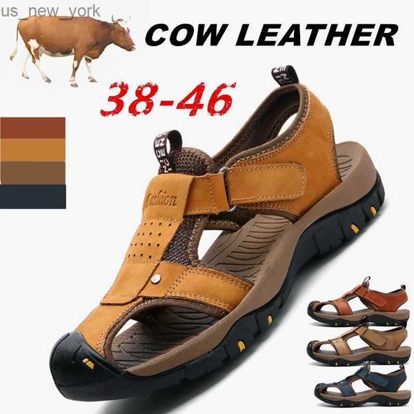 Zapatos de cuero de vaca genuino, sandalias para hombre, sandalias para hombre, zapatos casuales para hombre, zapatillas de playa de masaje clásicas, zapatos de verano antideslizantes L230518