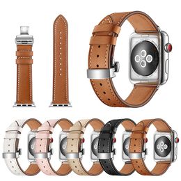 Bracelet de montre en cuir de vachette véritable pour bracelet de montre Apple 38mm 40mm 42mm 44mm 41mm 45mm Bracelet à boucle papillon iWatch série 7 3 4 5 se 6 2 1