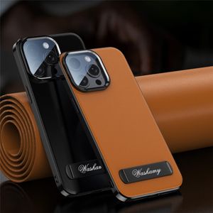 Étui en cuir véritable en cuve de vache pour iPhone 14 15 Pro Max Glass Firm Camera Lens Couvercle de protection