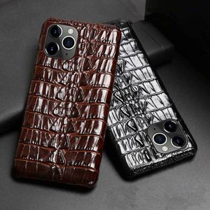 Étui en cuir de vachette véritable pour iPhone 14 Pro Max 13 12 11 3D Crocodile Tail Texture Retro Cover