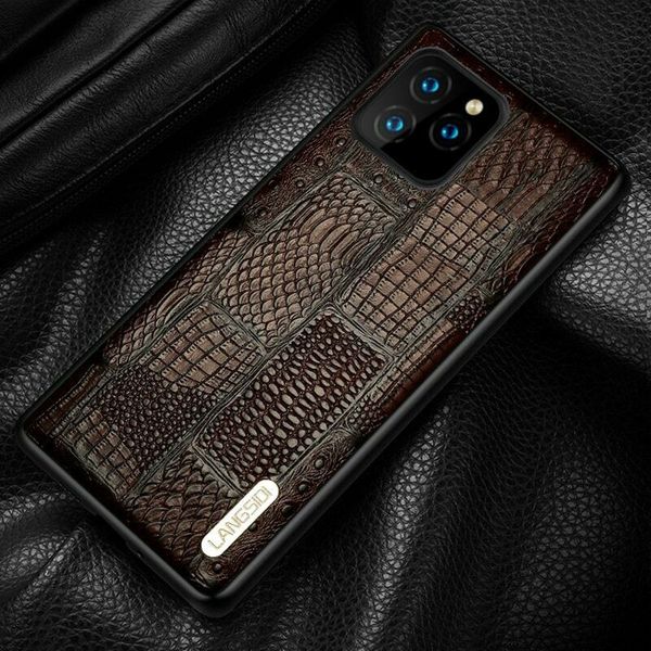 Étui pour iPhone en cuir de vache véritable pour iPhone 13 12 Pro Max 11 XS XR 8 7 épissage Crocodile couverture d'autruche