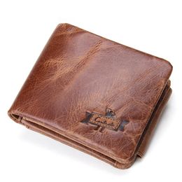 Echte gekke paardenleer Men Wallets Vintage Trifold Wallet Zip munt Pocket Pasour purn -lederen portemonnee voor heren GMW0091762