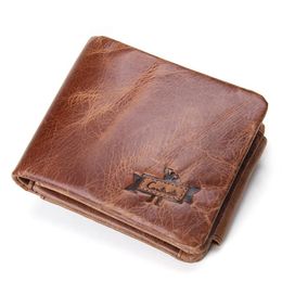 Echte gekke paardenleer Men Wallets Vintage Trifold Wallet Zip munt Pocket Pasour purn -lederen portemonnee voor heren GMW009216K