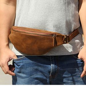 Véritable Crazy Horse cuir taille Packs pour hommes mini voyage Fanny Pack ceinture sac mâle petite taille sac téléphone pochette hommes sac d'été 240117