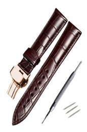 Bracelet de montre en cuir de crocodile véritable 14 mm 16 mm 18 mm 19 mm 20 mm 21 mm 22 mm Bracelet de montre Café Noir Boucle Papillon Bracelet de montre H0917269314