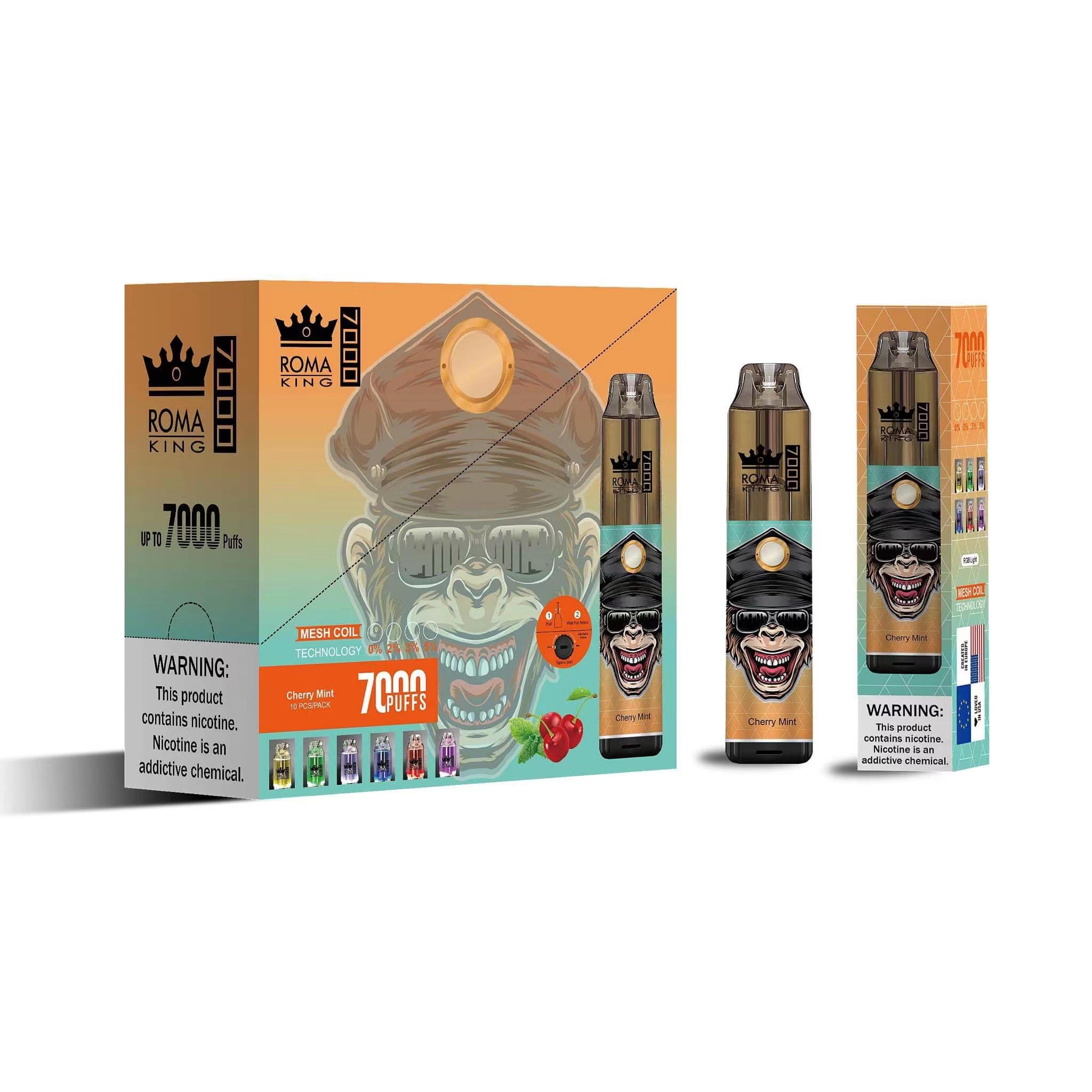 Echte wegwerp elektronische sigaret ROMA KING 7000 RGB verlichte vape-pod 20 kleuren optioneel met krachtige batterij 15 ml cartridge PRO Bladerdeeg