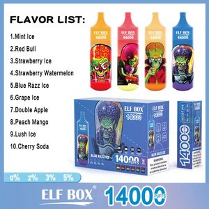 Véritable ELF BOX 14000 Puffs E Cigarettes Jetable Vape Pen 600mAh Type-C Batterie Rechargeable 10 Saveurs0% 2% 3% 5% Capacité 25ml vs vapme shisha 15k