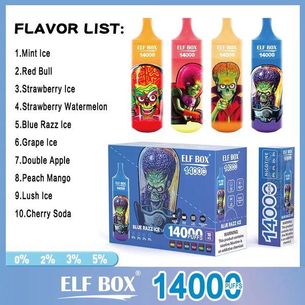 CAJA ELF genuina 14000 Puffs E Cigarrillos Vape desechables Pluma 600 mAh Tipo-C Batería recargable 10 sabores 0% 2% 3% 5% Capacidad 25 ml vs vapme shisha 15k