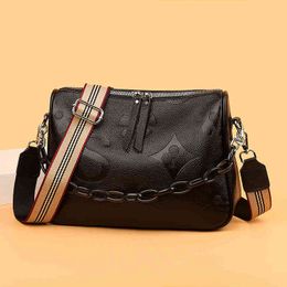 Bolsos cruzados de cuero genuino con relieve para mujer, 100% de piel de vaca, hombro femenino, correa ancha a la moda, suave y grande