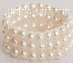 Véritable fine 100 naturel 3 rangées blanc multicolore perle bracelet taille extensible 2650926