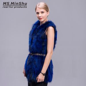 Gilet de fourrure de raton laveur sans manches femme manteau de fourrure véritable épais chaud gilet de fourrure gilet d'hiver gilet de renard longueur moyenne Ms.MinShu