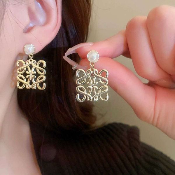 Perle d'aiguille en argent plaqué or véritable, ligne métallique Antique, tempérament coréen, boucles d'oreilles et boucles d'oreilles haut de gamme