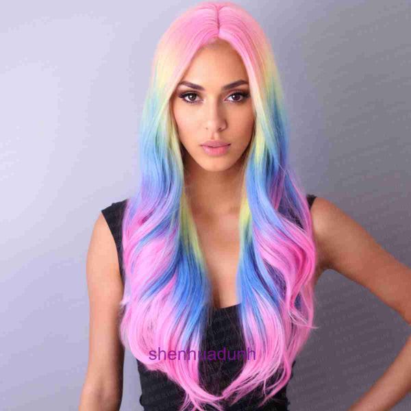 Pelucas de cabello genuinas tiendas en línea de corte mediano peluca femenina de diadema rosa fibra de fibra sintética