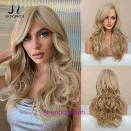 Pusines de cheveux authentiques Store en ligne Fibre chimique partiel Long Curly Golden Colore Big Big Wave Mécanisme Net Red Medium Fluffy Wig Femme