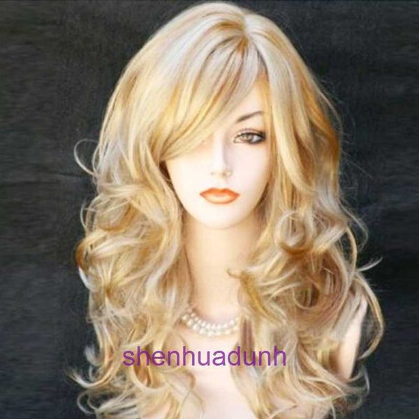 Perruques de cheveux authentiques Store en ligne Perruque légère Gold Spot Dyé Dyé Doupré Long Hair Carnaval