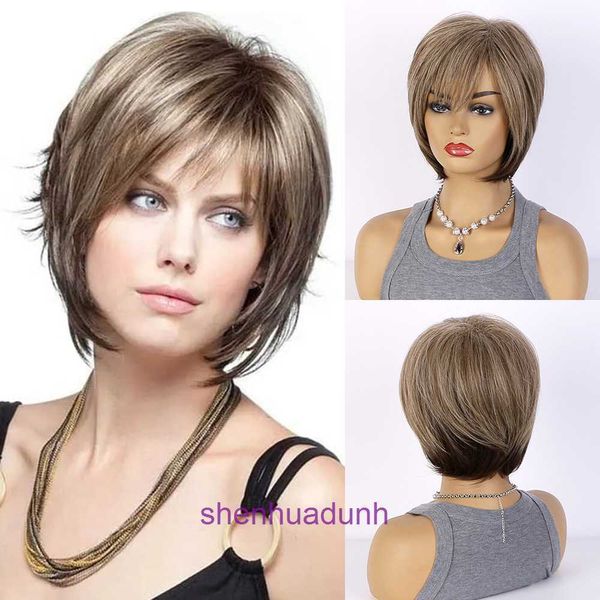 Perruques de cheveux authentiques Store en ligne Wig Wig Headgear Womens Fashion High Temperature Silk Micro Curl Short