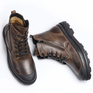 Véritable bottes faites à la main en cuir de vache rétro 488 Chaussures hivernales pour hommes naturels # JM9550 240407 154