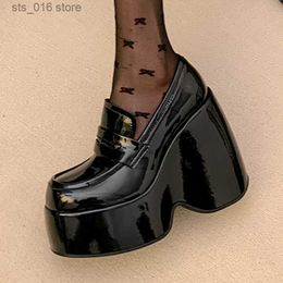 Véritable plate-forme noire haute pompes talons robes en cuir pour femmes cales de printemps d'été mots de fête chaussures décontractées dames t230828 462
