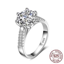 Anillo de moissanita de simulación grande de 2 quilates, corona auténtica de alta calidad, joyería de boda para mujer, regalo, J-039244M