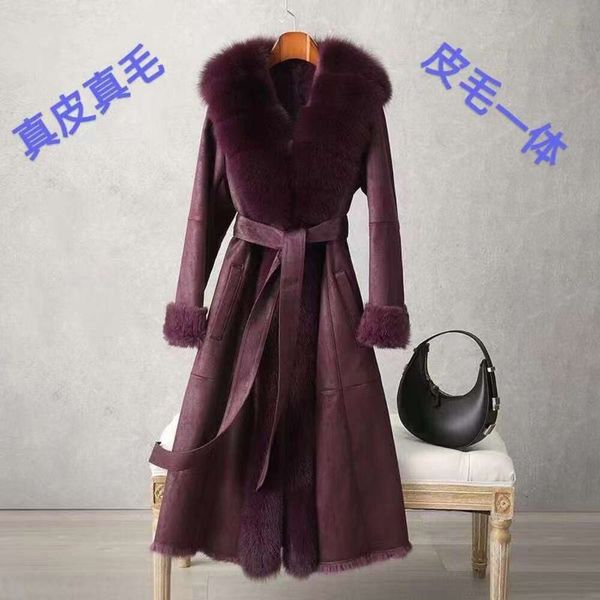 Véritable veste intégrée pour femmes, longueur moyenne, nouvelle fourrure de renard d'hiver 2023, veste en cuir Haining, manteau de fourrure 961116