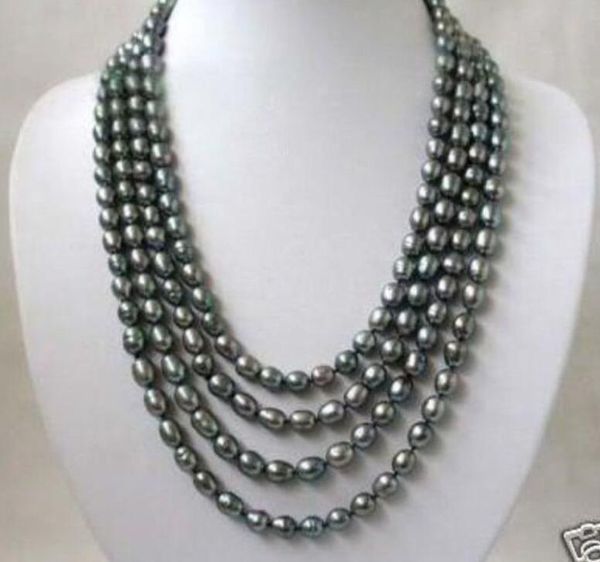 Collier de perles FW noires à 4 rangées de bijoux authentiques