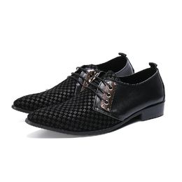 Echte kanten heren omhoog Leather Men S Bedrijfskleding Punty Black Ademend Formele bruiloft Basisschoenen Buine Dre Baic -schoen