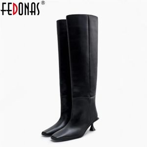 Echt leer 469 hakken Fedonas High Women Fashion Autumn Winter Long Warm Knight Boots Female Shoes Woman 231124 258
