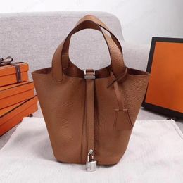 Sac seau en cuir véritable AAAAA, sac à bandoulière, sac de shopping pour femmes, sac à main de styliste, panier à légumes avec serrure picotin avec boîte, livraison rapide