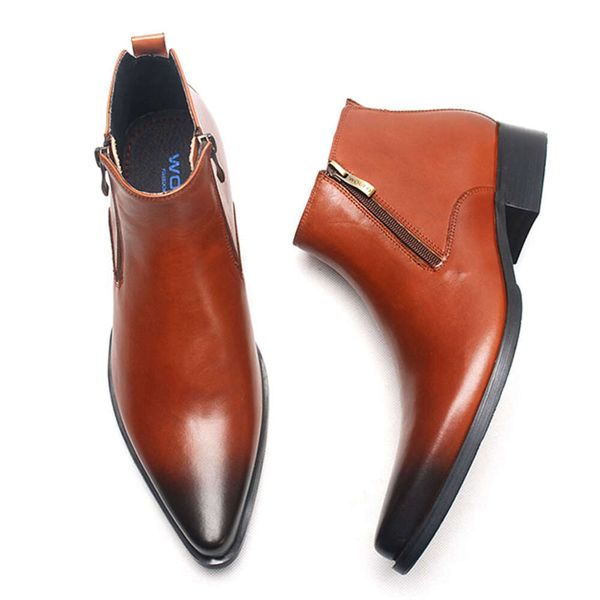 Véritable cuir cheville noir marron pointu marque robe botte pour hommes formel hommes bottes en caoutchouc chaussures