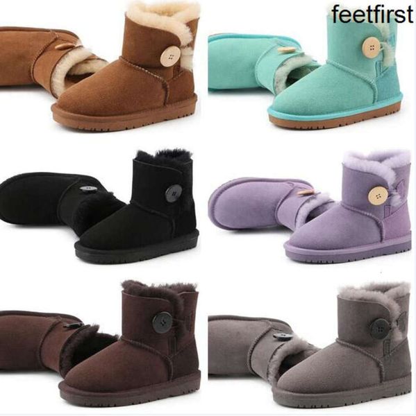 Cuir véritable Aus U5991 Garçons filles bébé enfants bottes de neige Doux confortable en peau de mouton en peluche chaud beaux cadeaux d'anniversaire de Noël