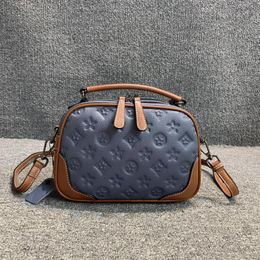 Sac en cuir véritable version coréenne, polyvalent, première couche de peau de vache, sac à bandoulière de couleur contrastée, petit sac rond tendance