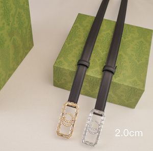 Véritable ceinture en cuir Femmes de créateurs Beltes Largeur 2,0 cm Top Fashion Diamond Lettre G Silver Gold Buckle Luxury Thin Belt Ceinture Luxe Waistband Cintura