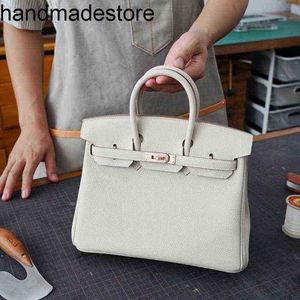 Sac à main de créateur à main en cuir authentique Sac en platine personnalisé 25 cm milkshake blanc togo veau en cuir complet cousu en or