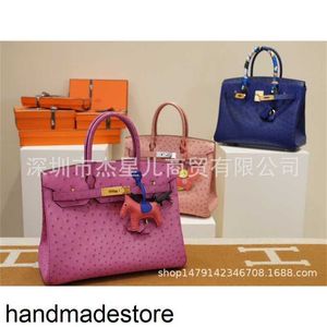 Echt lederen BK Platinum Designer Handtas Stikte Family Bag Zuid -Afrika KK Ostrich Skin L3 Rose Purple B25BK30 Handmade