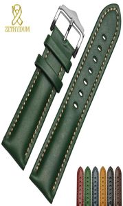 Pulsera de cuero genuino Handmade Banda 18 20 mm de vigilancia de 22 mm Banda azul de color verde Muñeco de pulsera Muñeca de pulsera Whole Y1912579743
