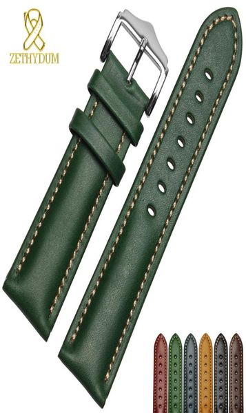 Bracelet en cuir authentique Bande de montre à la main 18 20 mm 22 mm Band de montre vert couleur bracele