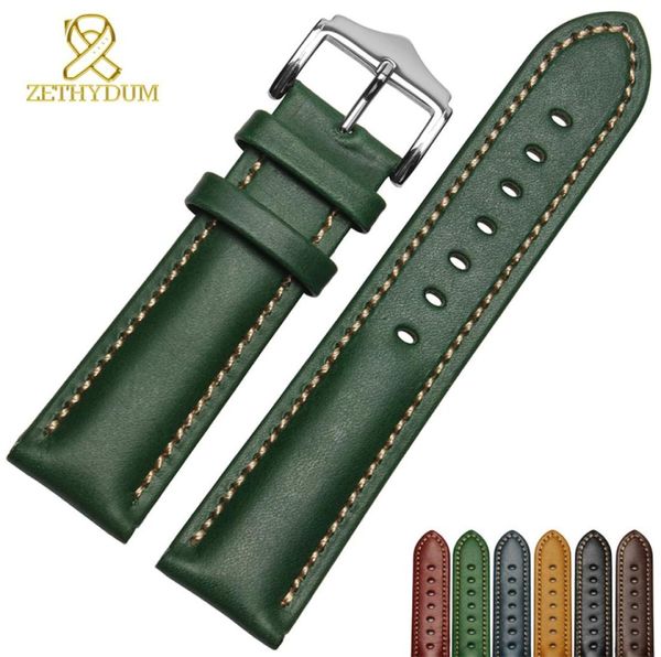 Bracelet en cuir authentique Bande de montre à la main 18 20 mm 22 mm Band de montre vert couleur bracele montre la bracele
