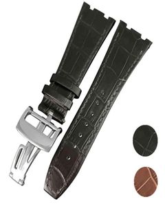 Echte lederen armband Watchband Sports Watch Riem Black 26mm Watch Accessoires Handgemaakte polshorloges Bandgebruik voor AP6871667