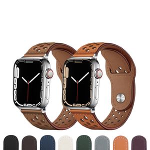 Correa de reloj transpirable de cuero genuino, correa de reloj de repuesto 49 45 41 38mm para Apple Watch Series Ultra 8 7 SE 6 5 iWatch