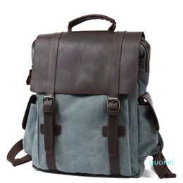 Lederen canvas rugzak vintage school rugzak college rugzak Unisex 15.6 "Laptoptas, vier kleuren 2021