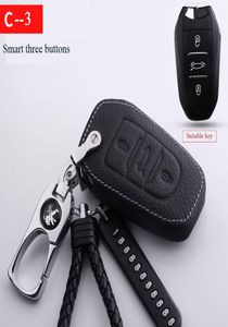 Étui clé en cuir en cuir pour Peugeot Nouveau 308 3008 301 2008 508 4008 5008 408 Anneaux de pass Logo personnalisé de verrouillage métallique Logo9596117