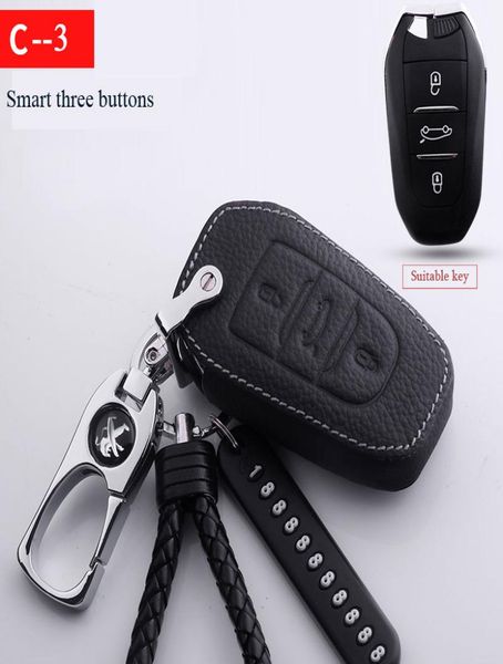 Étui clé de voiture en cuir authentique pour Peugeot Nouveau 308 3008 301 2008 508 4008 5008 408 Anneaux de passes Logo personnalisé Logo Custom Logo1324015