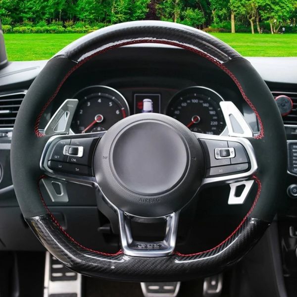 Couvercle de volant de voiture en cuir authentique pour Volkswagen VW Golf R MK7 Golf 7 GTI VW Polo GTI Screocco 2015 2016 Accessoires de voiture