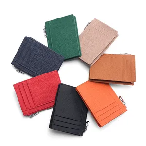 Porte-cartes en cuir véritable avec porte-monnaie zippé en cuir grainé Zippy avec découpe laser initiale