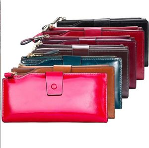 Porte-cartes en cuir véritable pour sacs à main pour femmes Portefeuilles longs en cuir de vachette avec porte-cartes