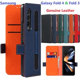 Étuis en cuir véritable pour Samsung Galaxy Z pli 4 pli 3 étui livre à rabat stylo fente carte portefeuille magnétique couverture de Protection