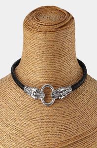 Echt lederen choker ketting Dragon kraag choker met zwart gevlochten leer 13quot17quot3672300