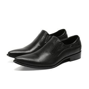 Véritable cuir classique 6259 hommes pointus Business Office Formal Male Black Marié Robe Boes Slip on Oxfords Homme